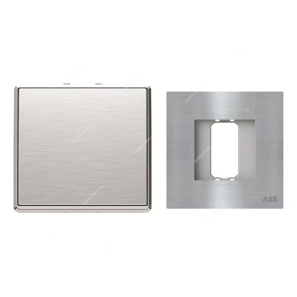 ABB Electrical Switch With Rocker Frame, AMD10544-ST+AMD5044-ST, Millenium, 1 Gang, 2 Way, 10A, Stainless Steel