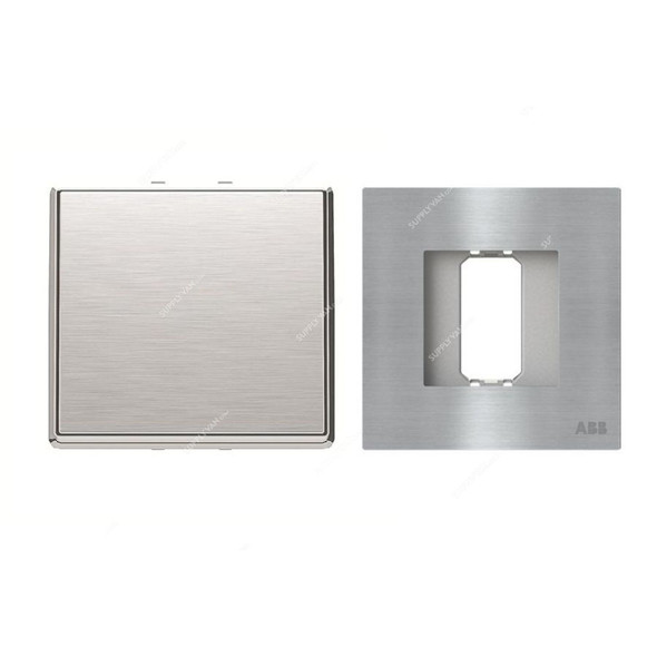 ABB Electrical Switch With Rocker Frame, AMD10144-ST+AMD5044-ST, Millenium, 1 Gang, 1 Way, 10A, Stainless Steel