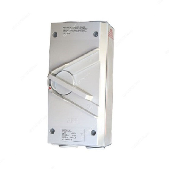 Abb Weatherproof Switch Isolator, WSD445CL, IP66, 4 Pole, 45A