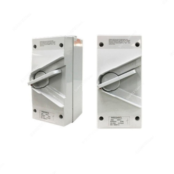 Abb Weatherproof Switch Isolator, WSD245CL, IP66, 2 Pole, 45A