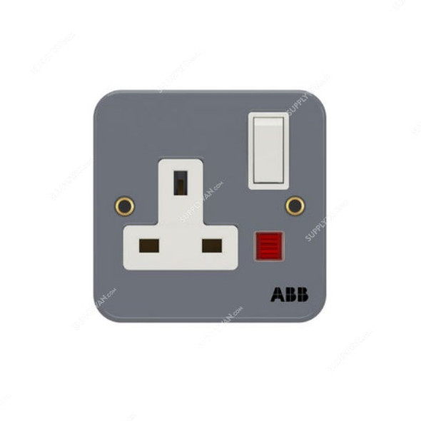 Abb Dual Pole Electrical Switch Socket With LED, BM238, Metal Clad Series, Urea/Metal, 1 Gang, 13A