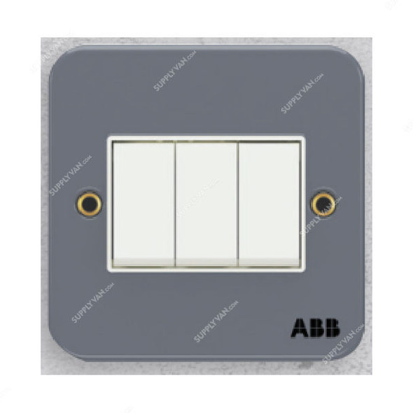 Abb Electrical Switch, BM107, Metal Clad Series, Urea/Metal, 3 Gang, 2 Way, 10A