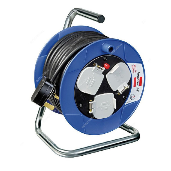 Brennenstuhl 3 Way Socket Cable Reel Drum, 1078187900, Compact, Steel, 13A, 15 Mtrs Cable Length