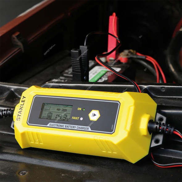 Stanley Car Battery Charger, SXAE00025GB, 6/12V, 4A, 2 Mtrs Cable Length