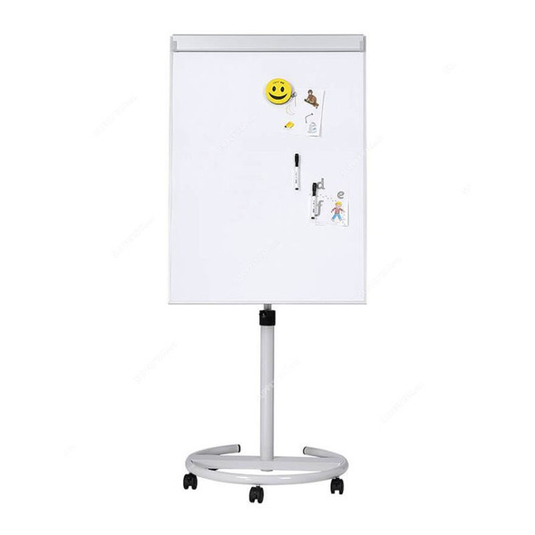 Master Flip Chart With Metal Base Stand and 5 Wheels, 70CM Length x 100CM Height, White/Silver