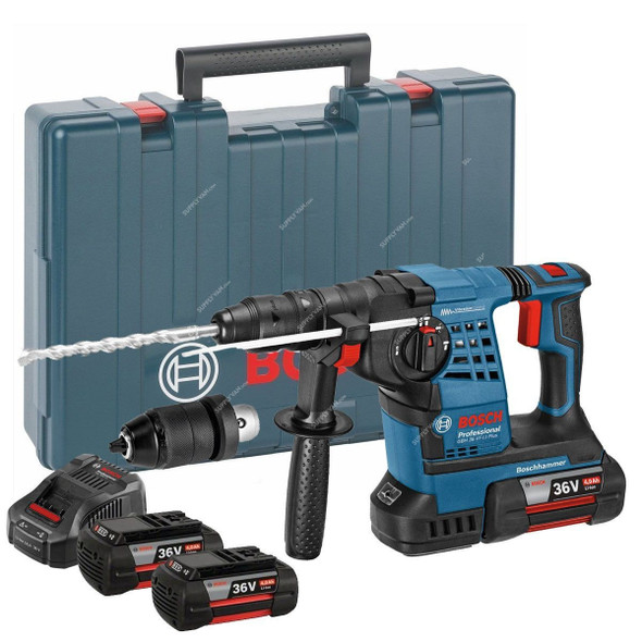 Bosch Professional Cordless Rotary Hammer Drill With 3Pcs 4.0Ah Battery, GBH-36V-LI-PLUS, 36V, 3.2 J