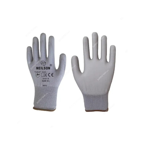 Neilson PU Coated Gloves With Polyester Liner, NPU, Size9, Grey, 12 Pair/Pack