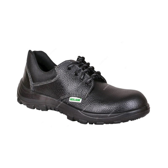 Neilson Wide Fit Low Ankle Safety Shoes, NI8, Leather, S1P SRA, Steel Toe, Size44, Black