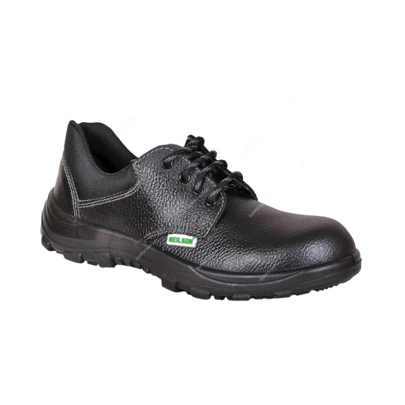 Neilson Wide Fit Low Ankle Safety Shoes, NI8, Leather, S1P SRA, Steel Toe, Size43, Black