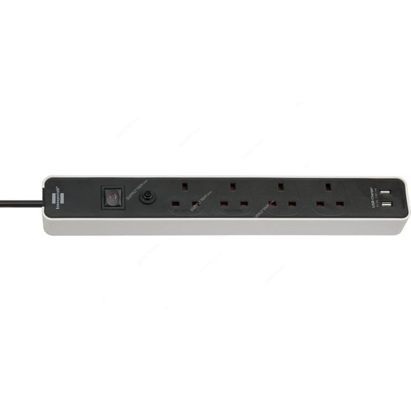 Brennenstuhl Extension Lead With 2 USB Slot, 1153243026, Ecolor, 4 Way, 13A, 3 Mtrs Cable Length, White and Black