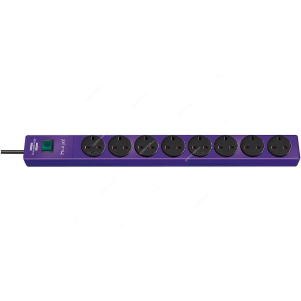 Brennenstuhl Extension Socket, 1150613138, Hugo, 8 Way, 13A, 3 Mtrs Cable Length, Violet