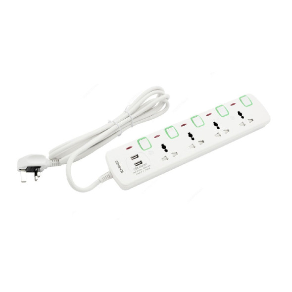 Khind Universal Extension Socket With 2 USB Slot and Neon Indicator, ES8143MU5M, 4 Way, 13A, 5 Mtrs Cable Length