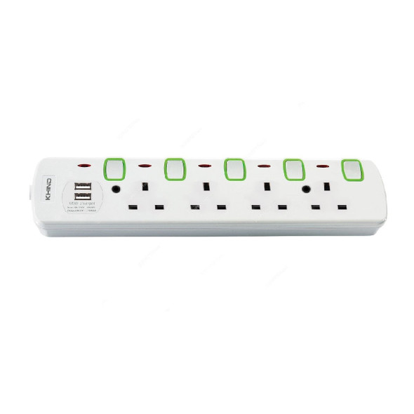 Khind Universal Extension Socket With 2 USB Slot and Neon Indicator, EM8143MU3M, 4 Way, 13A, 3 Mtrs Cable Length