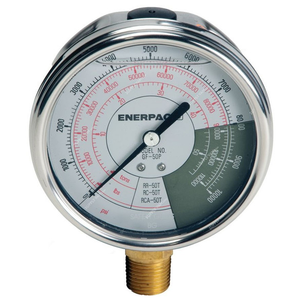 Enerpac Hydraulic Force and Pressure Gauge, GF50B, 100MM Dia, 10000 PSI, 1/2 Inch NPT