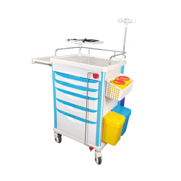 First-Aid Emergency Trolley, DW-M620T7A, ABS, 5 Drawers, White/Blue