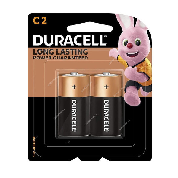 Duracell Long Lasting Alkaline C Battery, 32057, 1.5V, 2 Pcs/Pack