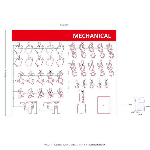 Loto-Lok Mechanical PPC Shadow Board, Aluminium Alloy Frame, 700MM Width x 850MM Length