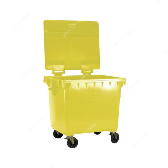 Brooks Outdoor Waste Bin With 4 Wheels, BKS-WB-396, HDPE, 1100 Ltrs, Yellow