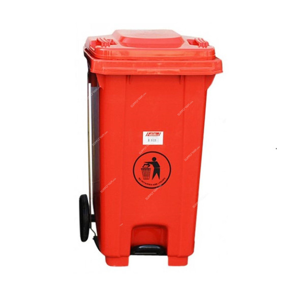 Brooks Waste Bin With Pedal, BKS-PDL-089, HDPE, 120 Ltrs, Red