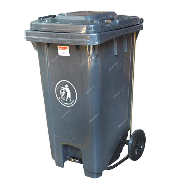 Brooks Waste Bin With Pedal, BKS-PDL-089, HDPE, 120 Ltrs, Grey