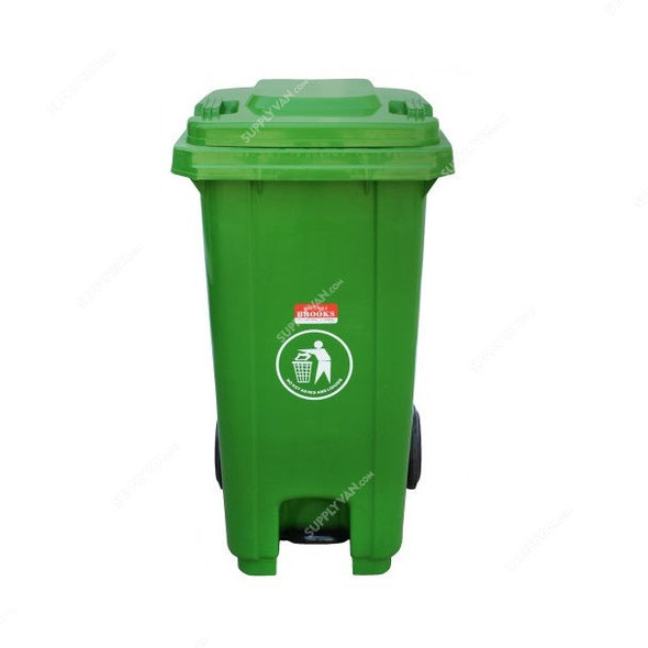 Brooks Waste Bin With Pedal, BKS-PDL-089, HDPE, 120 Ltrs, Green