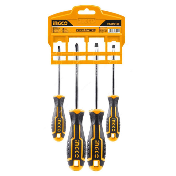 Ingco Screwdriver Set, HKSD0428, Chrome Vanadium Steel, 4 Pcs/Set