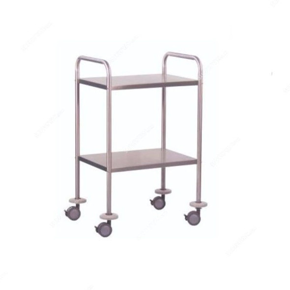 DP Metallic Dressing Trolley, DPM-4255-2, Stainless Steel, 2 Shelves, Silver