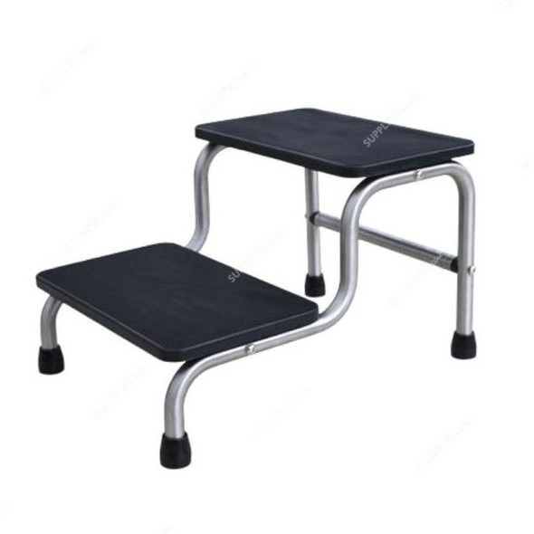 DP Metallic Double Step Foot Stool, SFS-5140, Stainless Steel, Silver/Black