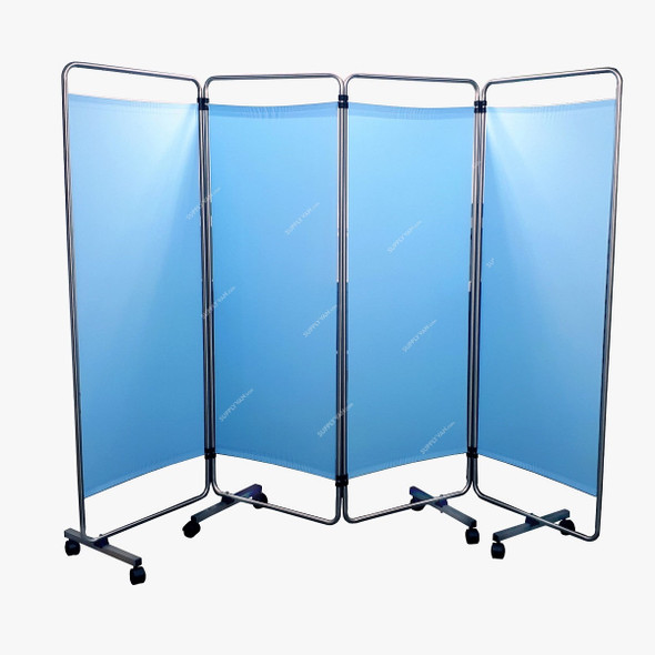DP Metallic Four Folds Ward Screen, FWC-175122-4, Stainless Steel/PVC, 175CM Height x 245CM Width, Silver/Blue