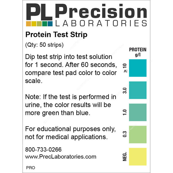 Precision Protein Test Strip, PRO-1V-50, 0.3 to 10 Plus g/L, 50 Strips/Pack