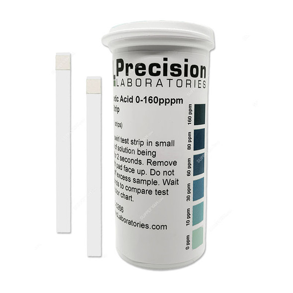 Precision Mid-Level Peracetic Acid Test Strip, PAA-160-1V-50, 0 to 160 PPM, 50 Strips/Pack