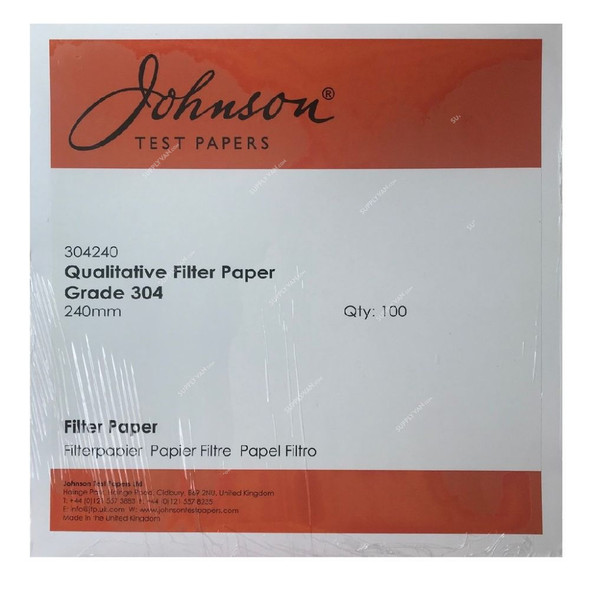 Johnson Standard Qualitative Filter Paper, 304125, Cellulose, Grade 304, 0.16MM Thk x 125MM Dia, White, 100 Pcs/Pack