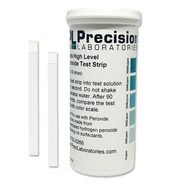Precision Extra High Level Peroxide Test Strip, PER-10000-1V-50, 0 to 10000 PPM, 50 Strips/Pack