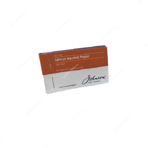 Johnson Neutral Litmus Test Paper, 002.33C, pH 7, 100 Strips/Pack