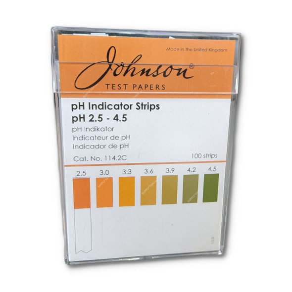 Johnson pH Indicator Non-Bleeding Test Strip, 114.2C, J-pHix, 2.5 to 4.5 pH, 100 Strips/Pack