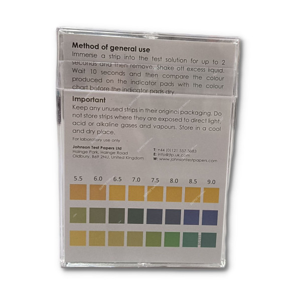 Johnson pH Indicator Non-Bleeding Test Strip, 113.3C, J-pHix, 2.0 to 9.0 pH, 100 Strips/Pack