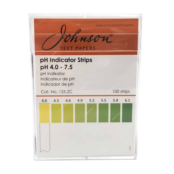 Johnson pH Indicator Non-Bleeding Test Strip, 125.2C, J-pHix, 4.0 to 7.5 pH, 100 Strips/Pack