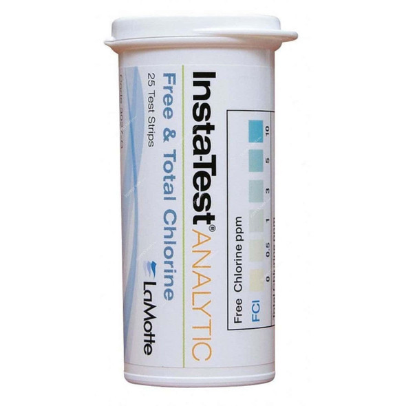Lamotte Free and Total Chlorine Test Strip, 3027.G, Insta-Test, 0 to 1000 PPM, 25 Strips/Vial