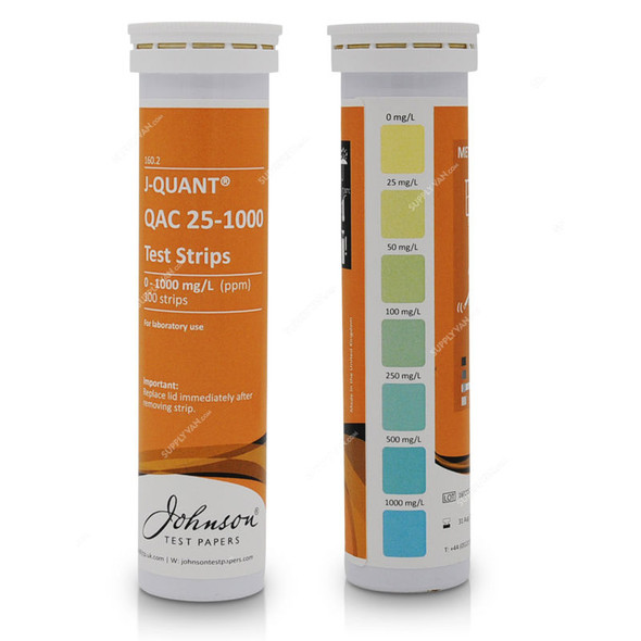 Johnson QAC Test Strip, 160.2, J-Quant, 0 to 1000 PPM, 100 Strips/Vial