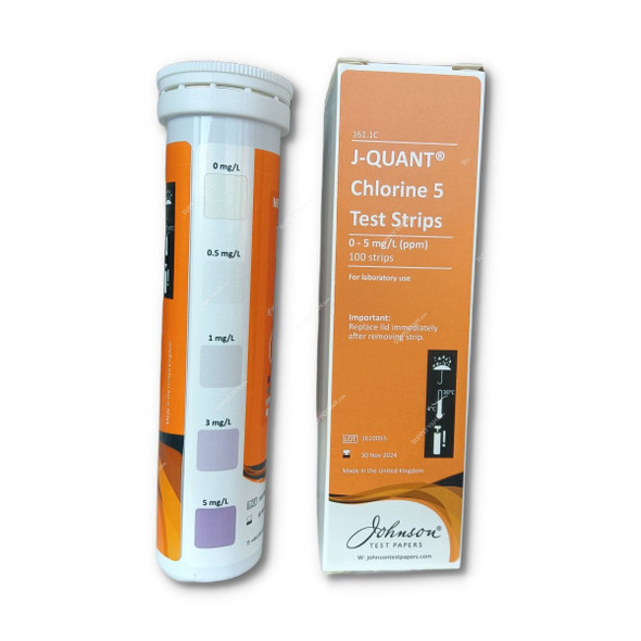 Johnson Chlorine Test Strip, 161.1C, J-Quant, 0 to 5 PPM, 100 Strips/Vial