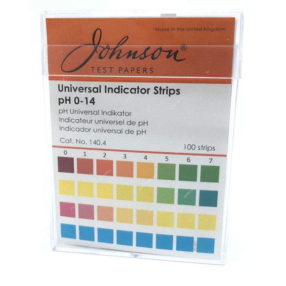 Johnson Universal pH Indicator Non-Bleeding Strip, 140.4, 0 to 14 pH, 85MM Width x 5 Mtrs Length, 100 Strips/Pack