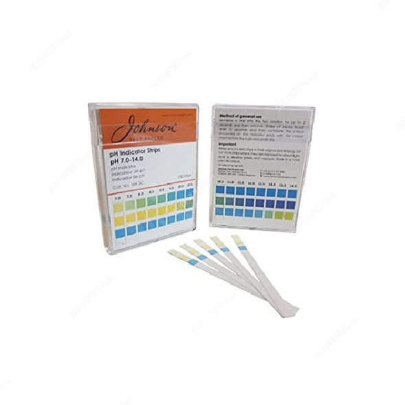 Johnson Universal pH Indicator Non-Bleeding Strip, 140.4, 0 to 14 pH, 85MM Width x 5 Mtrs Length, 100 Strips/Pack