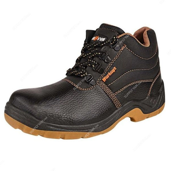 Hillson Double Density Steel Toe Safety Shoes, HWKTHA, Workout, Synthetic Leather, High Ankle, Size44, Black