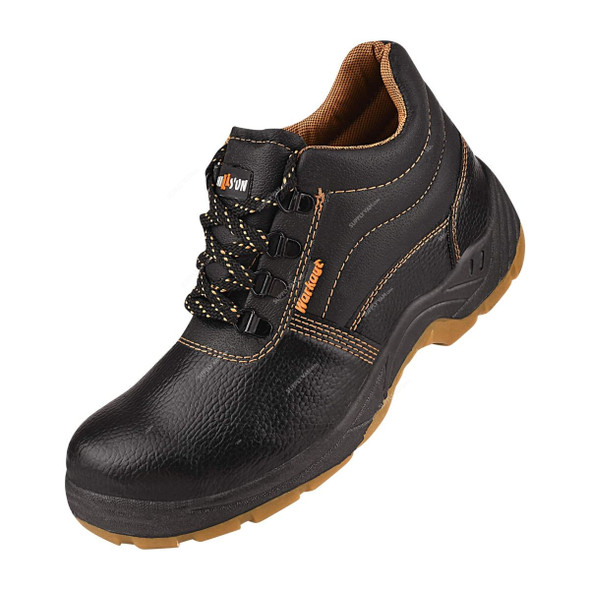 Hillson Double Density Steel Toe Safety Shoes, HWKTHA, Workout, Synthetic Leather, High Ankle, Size43, Black