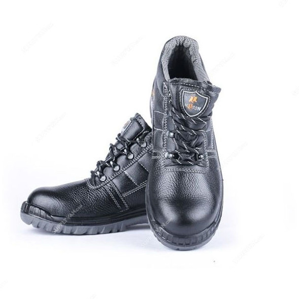 Hillson Double Density Steel Toe Safety Shoes, HMRGHS, Mirage, Leather, High Ankle, Size44, Black