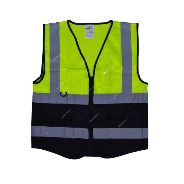 Vaultex Executive Fabric Vest With 5 Pockets, BKM, 100% Polyester, L, Yellow/Black