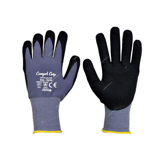 Vaultex Nitrile Foam Coated Gloves, ORD2, Knitted Nylon, XL, Grey/Black