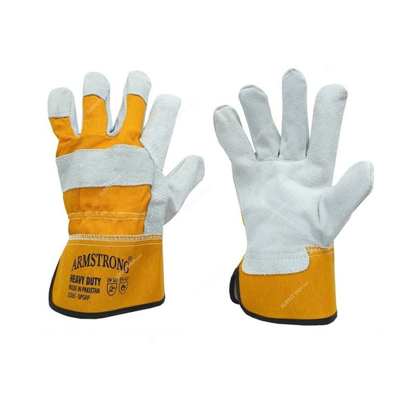 Armstrong Heavy Duty Single Palm Working Gloves, GPGRG-36, Leather, Free Size, Yellow and Grey, 36 Pcs/Pack