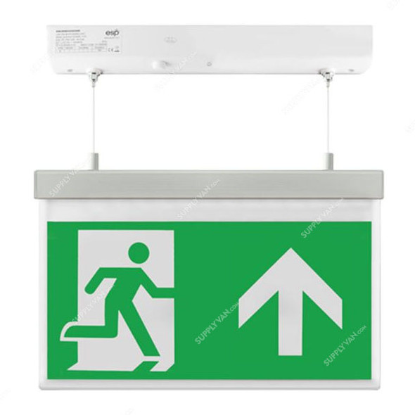 ESP Hanging Emergency Exit Sign Board With Light, Duceri, LED, 2W, 5500K, Cool White, Up Legend
