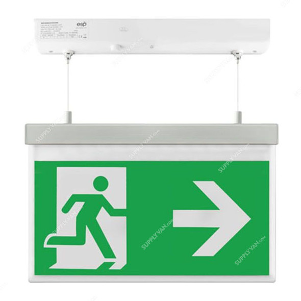 ESP Hanging Emergency Exit Sign Board With Light, Duceri, LED, 2W, 5500K, Cool White, Right Legend